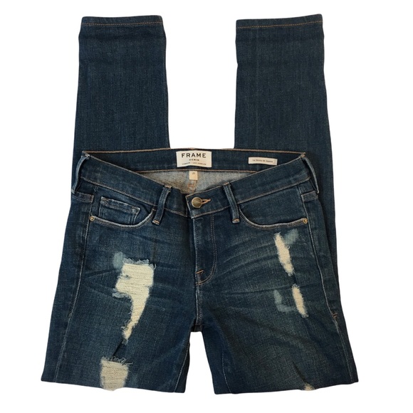 Frame Denim Jeans Le Skinny De Jeanne Size 26 Distressed Stretch Skinny - Picture 2 of 15